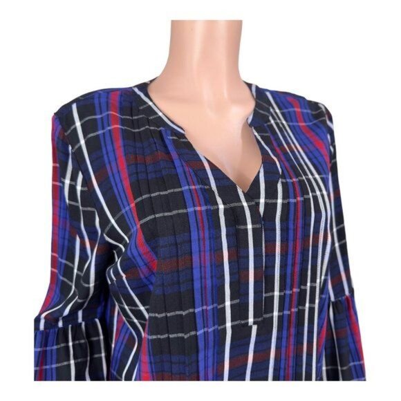 New Directions 100%Rayon Colorful Plaid Loose Fit Flowy Tunic Top Women’s SZ L - Picture 13 of 16